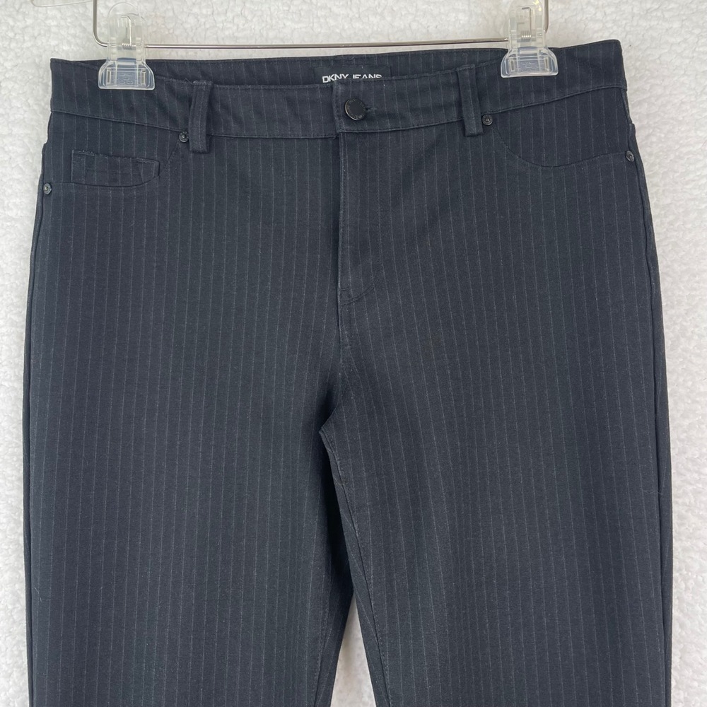DKNY Jeans Womens Black Pinstripe Slim Leg Trousers Size Medium - Picture 1 of 11